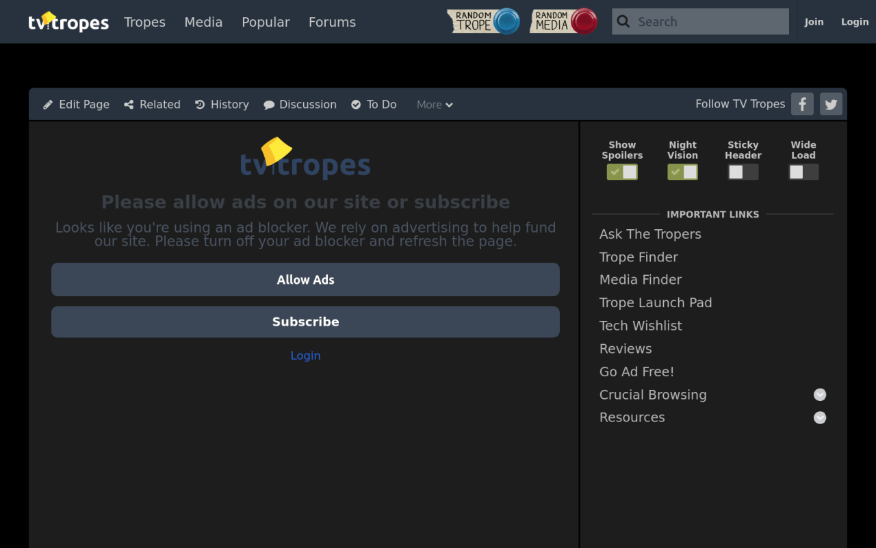 Some temporary TV Tropes&nbsp;trouble